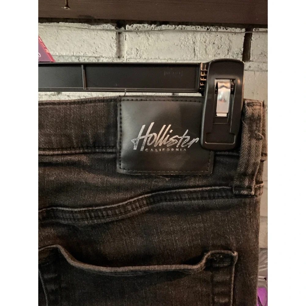 Hollister Mens Stacked Skinny Distressed Black Ripped Jeans 33x32 Advanced